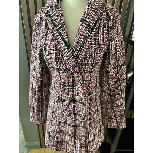 SHEIN Plaid Pattern Flap Detail Double Breasted Tweed Blazer size M or 6 - Picture 5 of 7